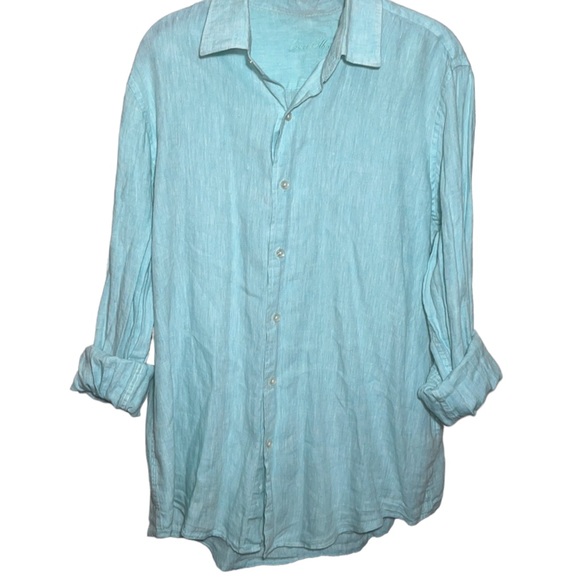 Tasso Elba Island Mens Cross-Dyed Linen Button Up Shirt Size Large - Picture 2 of 6